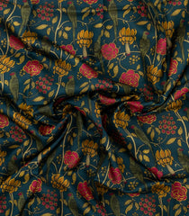 Teal Printed Pure Silk Saree With Bird Motifs-PS0836