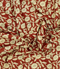 Red Printed Jaipur Cotton Saree With Printed Floral Motifs-JC1918