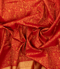 Red Handloom Kanchipuram Silk Saree With Floral Vine Motifs-KA14770