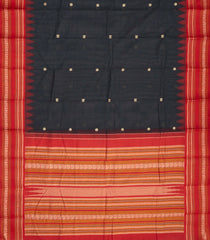 Black Handloom Korvai Kanchi Cotton Saree With Annam Buttas-KC1448