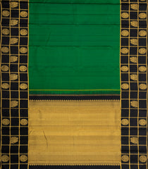 Dark Green Handloom Kanchipuram Silk Saree With Stripes & Black Border-KA16194