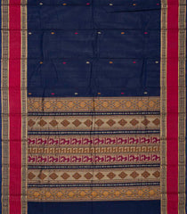 Navy Blue Handloom Kanchi Cotton Saree With Spear Buttas