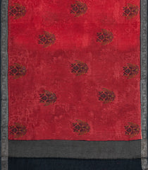 Red Printed Chanderi Cotton Saree With Contrast Zari Border-CC1674