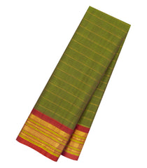 Leafy Green Handloom Gadwal Silk Cotton Saree With Contrast Border-GA0441