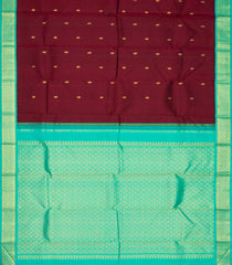 Maroon Handloom Korvai Kanchipuram Silk Saree With Turquoise Border-KA12879