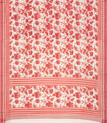 Off White Handloom Chanderi Cotton Saree With Red Printed Floral Motifs-CC1303