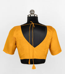 Yellow Readymade Plain Silk Blouse With Elbow Sleeve-RB5260