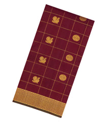 Maroon Handloom Kanchipuram 9 Yards Silk Saree With Zari Checks-KA15415