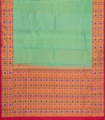 Green Handloom Korvai Kanchipuram Silk Saree With Contrast Meena Border-KA15800