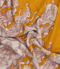 Mustard Printed Kalamkari Cotton Saree -KAL1250