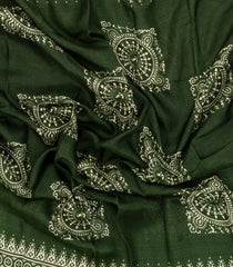 Dark Green Printed Synthetic Makka Silk Saree With Tribal Motifs-BL5322