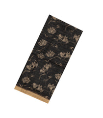 Black Woven Tussar Silk Saree With Printed Stripes & Floral Motifs-TU3109