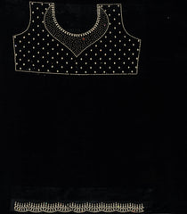 Black Synthetics Moss Crush Saree With Velvet Border -BL5462