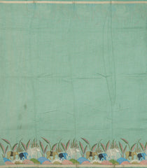 Aquamarine Pritned Dupion Saree With Zari Checks & Border -BL4999