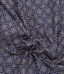Blue Printed Jaipur Cotton Saree With Floral Motifs-JC1743