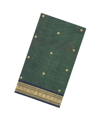 Bottle Green Handloom Soft Silk Cotton Saree With Stripes & Buttas-SC4578