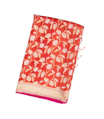 Orange Handloom Organza Satin Soft Silk Saree With Floral Motifs-SO4093
