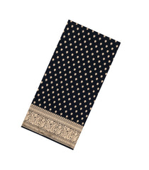 Black Woven Blended Satin Saree With Floral Zari Motifs-BL6001