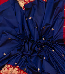 Navy Blue Handloom Banarasi Silk Saree With Buttas & Contrast Border-BE1464