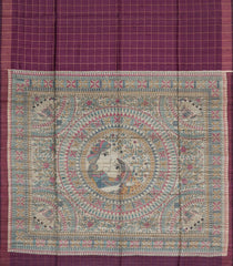 Burgundy Handloom Dupion Silk Saree With Checks & Printed Pallu-DS0596
