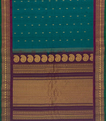 Teal Handloom Gadwal Silk Cotton Saree With Buttas & Contrast Border -GA0472