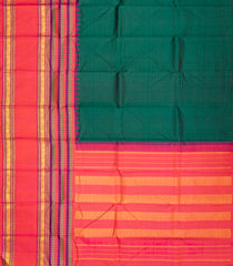 Dark Green Handloom Korvai Kanchipuram Silk Saree With Stripes & Contrast Border-KA13376