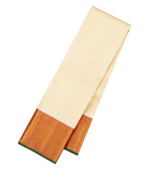Cream Handloom Korvai Kanchipuram Silk Saree With Diagonal Zari Stripes-KA16665