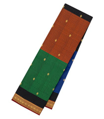 Multi Colour Handloom Kanchipuram Silk Saree With Stripes & Buttas-KA14722