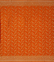 Orange Handloom Banarasi Khadi Georgette Silk Saree With Floral Motifs-BE1627