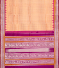 Light Peach Handloom Korvai Kanchipuram Silk Saree With Checks Motifs-KA14310