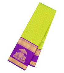Neon Green Handloom Korvai Kanchipuram Silk Saree With Zari Checks & Buttas-KA16193