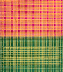 Pink & Peach Handloom Kanchipuram Silk Saree With Silk & Zari Checks-KA15871