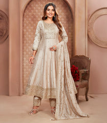 Off-White Festive Embroidered Anarkali set: RC5511