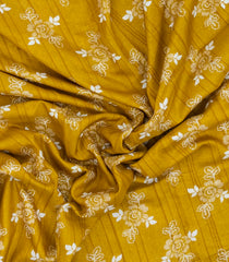 Mustard Printed Synthetic Dola Silk Saree With Floral Motifs-BL5726
