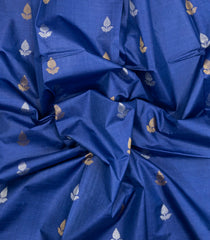 Blue Woven Tussar Silk Saree With Floral Motifs-TU3257