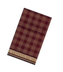 Dark Brown Handloom Silk Cotton Saree With Zari Checks-SC4421