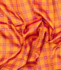 Orange & Magenta Handloom Korvai Kanchipuram Silk Saree With Contrast Border-KA15823