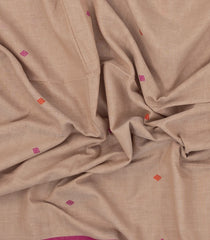 Taupe Handloom Bengal Cotton Saree With Floral Motifs-BG1628