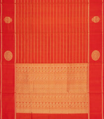 Red Handloom Silk Cotton Saree With Veldhari Stripes-SC4367