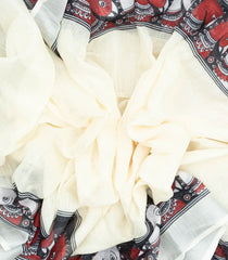 Off White Woven Art Linen Saree With Printed Kalamkari Motifs-BL4636