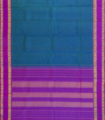 Blue Handloom Kanchipuram Silk Saree With Zari Checks & Purple Border-KA14023