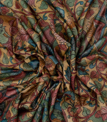 Beige Handloom Tussar Silk Saree With Hand Painted Kalamkari Motifs-TU2866