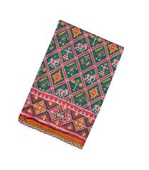 Dark Green Blended Silk Saree With Ikat Motifs & Hand Embroidered Selvage-EN1708