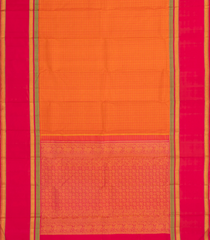 Orange Handloom Korvai Kanchipuram Silk Saree With Checks-KA13749