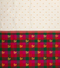 White Handloom Kanchipuram Silk Saree With Contrast Checked Pallu-KA14693