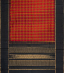 Red Handloom Korvai Kanchipuram Silk Saree With Silk Checks-KA15866