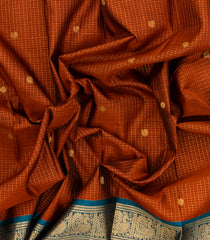 Rust Kanchipuram Silk Saree With Zari Checks & Buttas-KA14195