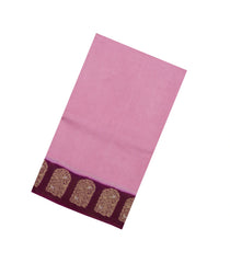 Baby Pink Woven Blended Viscose With Zari Checks-BL5567