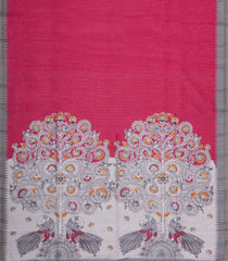 Pink Printed Synthetic Tussar Silk Saree With Contrast Temple Border-SY0113