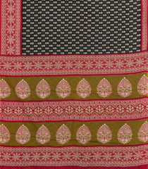 Black Printed Jaipur Cotton Saree With Floral Motifs & Contrast Border-JC1806